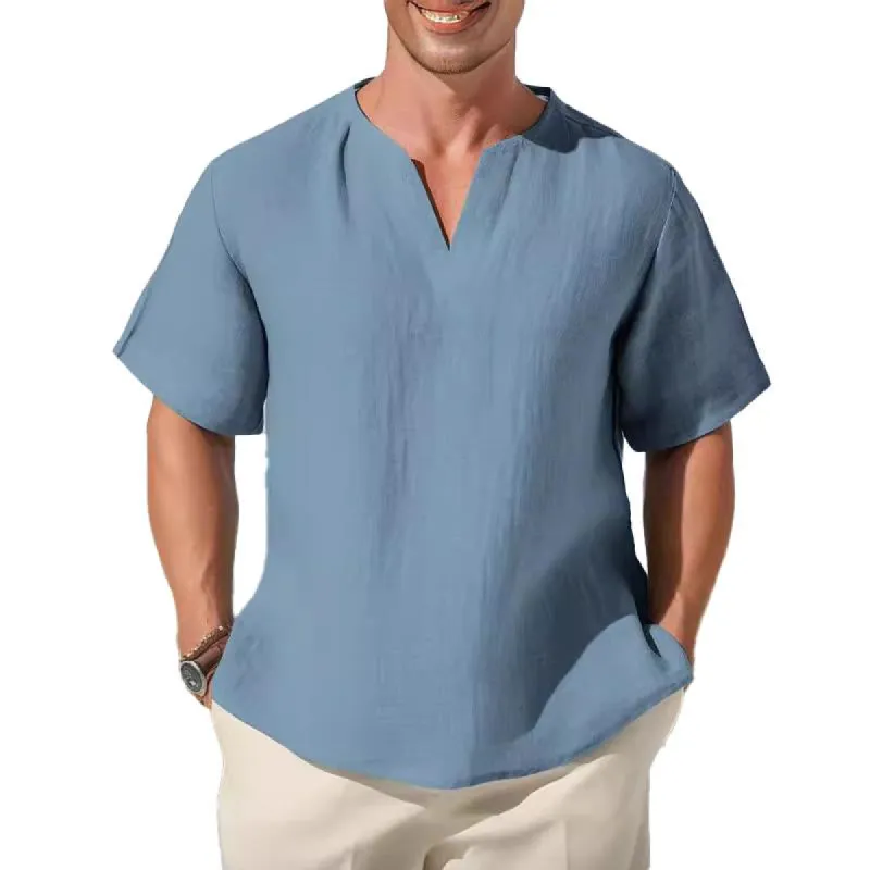 Men's Solid Color V-Neck Short-Sleeved Shirt 88586311Y sold by Manly