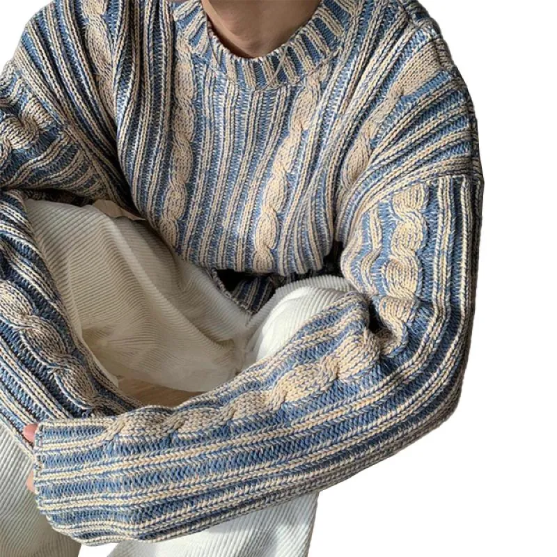 Men's Vintage Contrasting Crew Neck Knitted Pullover Sweater 90835864M sold by Manly
