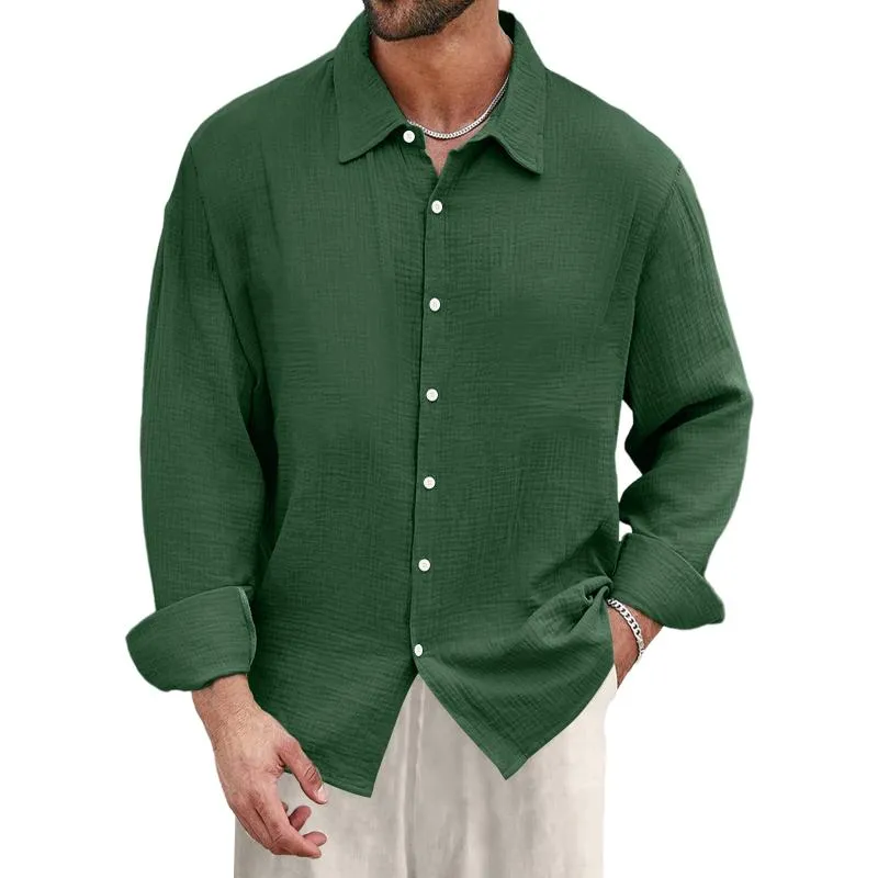 Men's Casual Cotton Linen Pleated Lapel Loose Long-sleeved Shirt 21693530M sold by Manly product image thumbnail 5