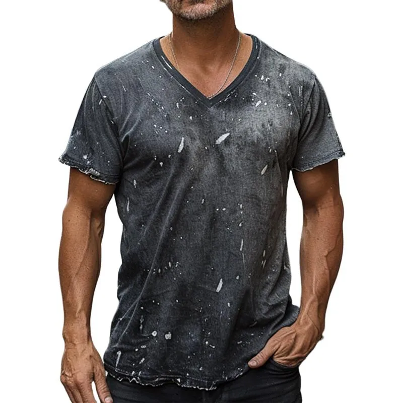 Men's Distressed Washed V-neck Short-sleeved T-shirt 49251311X sold by Manly product image thumbnail 2