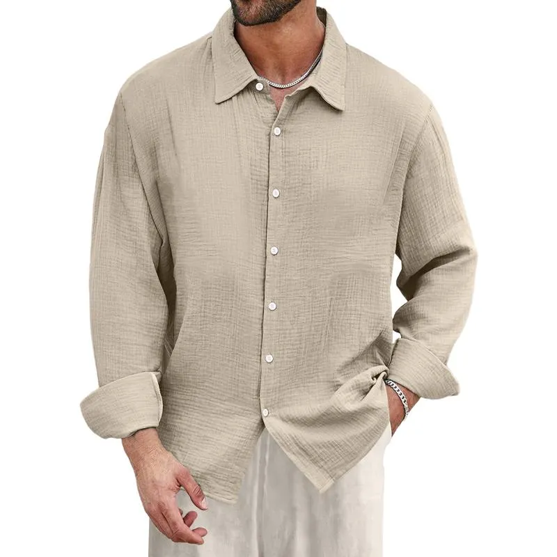Men's Casual Cotton Linen Pleated Lapel Loose Long-sleeved Shirt 21693530M sold by Manly product image thumbnail 4