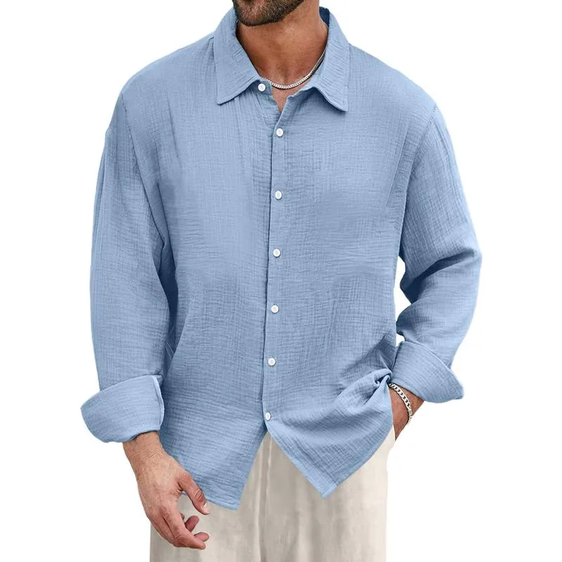 Men's Casual Cotton Linen Pleated Lapel Loose Long-sleeved Shirt 21693530M sold by Manly product image thumbnail 3