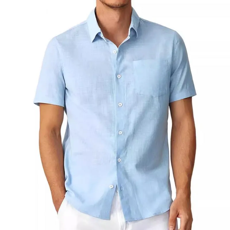 Men's Solid Lapel Breast Pocket Short Sleeve Shirt 98853334Z sold by Manly