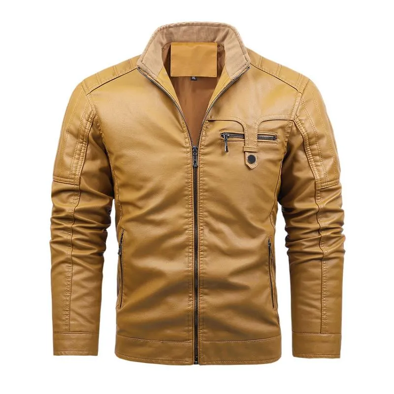 Men's Vintage Stand Collar Zipper Slim Fit Leather Jacket 03185957M sold by Manly