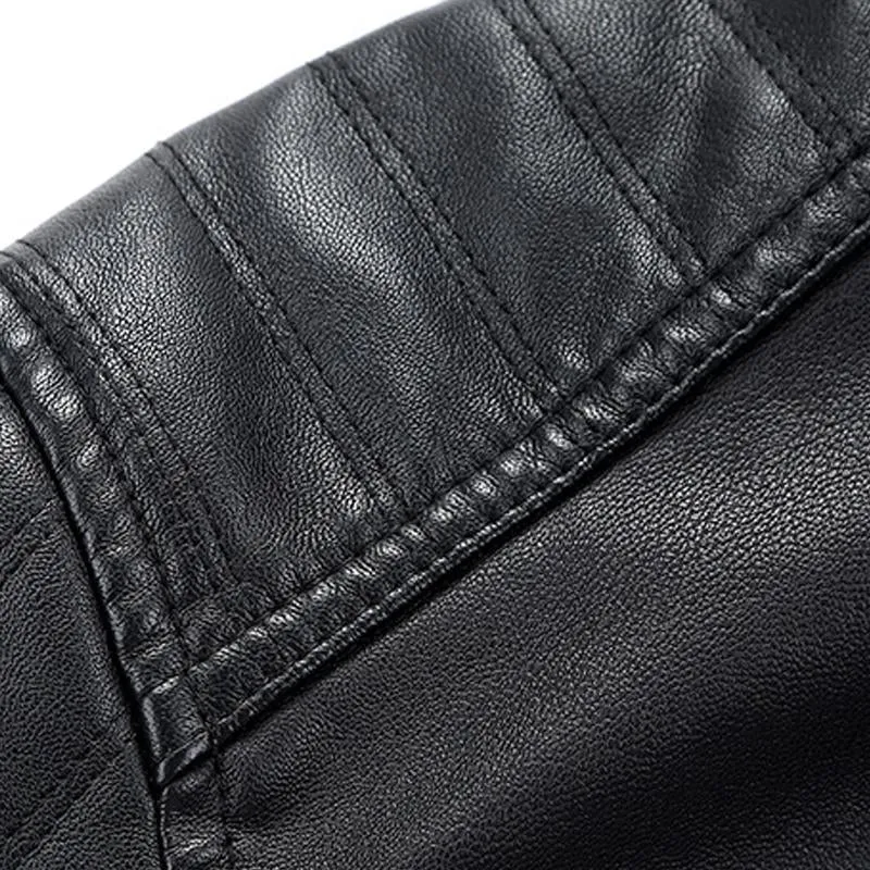 Men's Vintage Stand Collar Zipper Slim Fit Leather Jacket 03185957M sold by Manly product image thumbnail 4