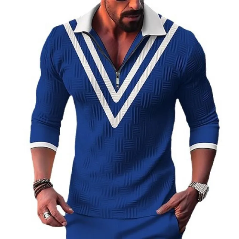 Men's Colorblock Lapel Long Sleeve Polo Shirt 61393787Z sold by Manly