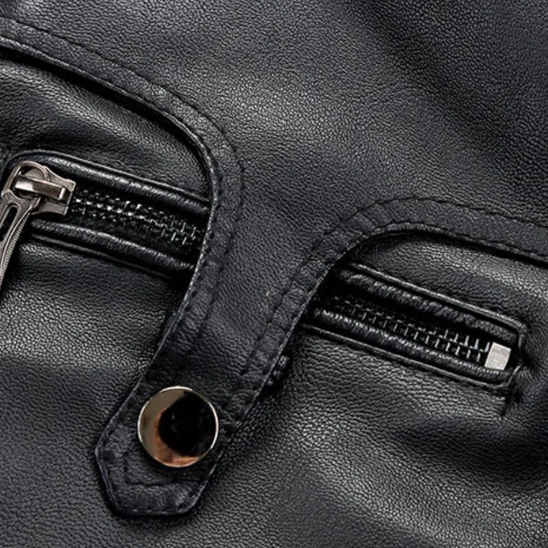 Men's Vintage Stand Collar Zipper Slim Fit Leather Jacket 03185957M sold by Manly product image thumbnail 5