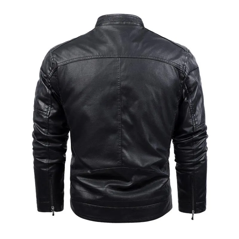Men's Vintage Stand Collar Zipper Slim Fit Leather Jacket 03185957M sold by Manly product image thumbnail 3