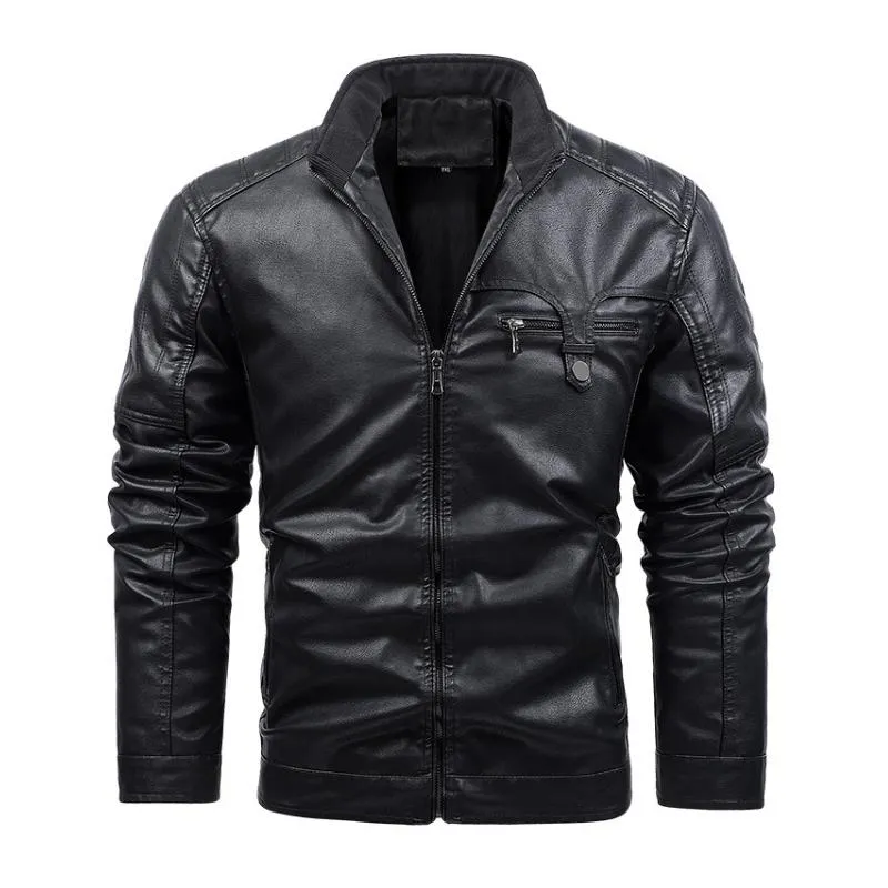 Men's Vintage Stand Collar Zipper Slim Fit Leather Jacket 03185957M sold by Manly product image thumbnail 2