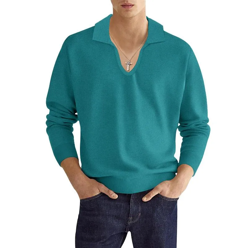 Men's Solid Color Breathable Lapel Long Sleeve Polo Shirt 65340333X sold by Manly product image thumbnail 5