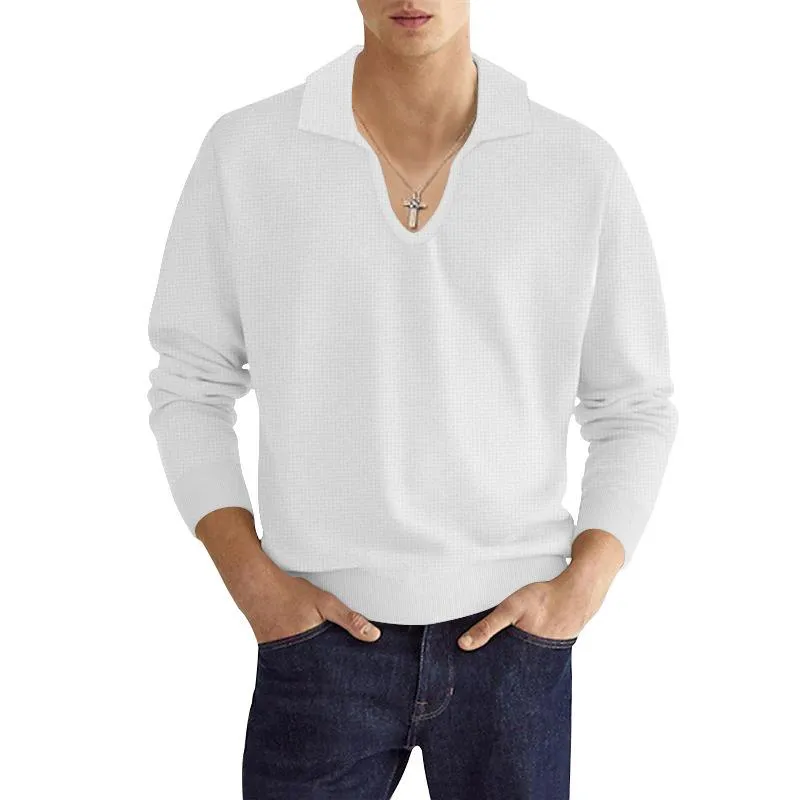 Men's Solid Color Breathable Lapel Long Sleeve Polo Shirt 65340333X sold by Manly product image thumbnail 3