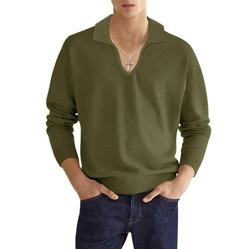 Men's Solid Color Breathable Lapel Long Sleeve Polo Shirt 65340333X sold by Manly product image thumbnail 2