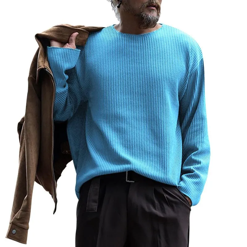 Men's Solid Color Loose Knit Round Neck Long Sleeve Sweater 00366853Z sold by Manly