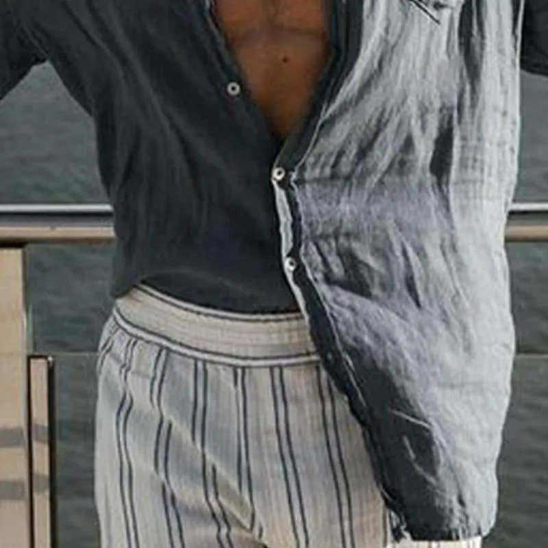 Men's Cotton and Linen Solid Color Lapel Long Sleeve Shirt 96827236X sold by Manly product image thumbnail 3