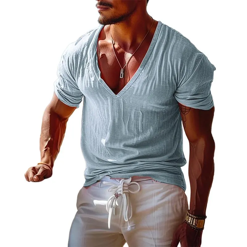 Men's Casual Vintage Pleated Short Sleeve T-Shirt 75868102TO sold by Manly