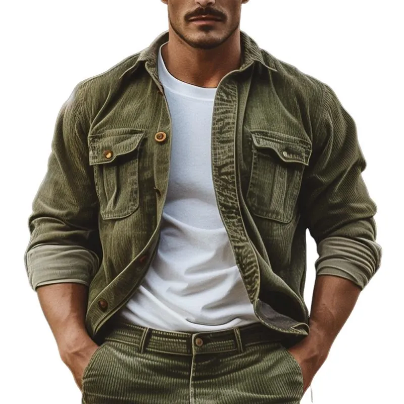 Men's Outdoor Corduroy Multi-Pocket Lapel Jacket 02779392X sold by Manly