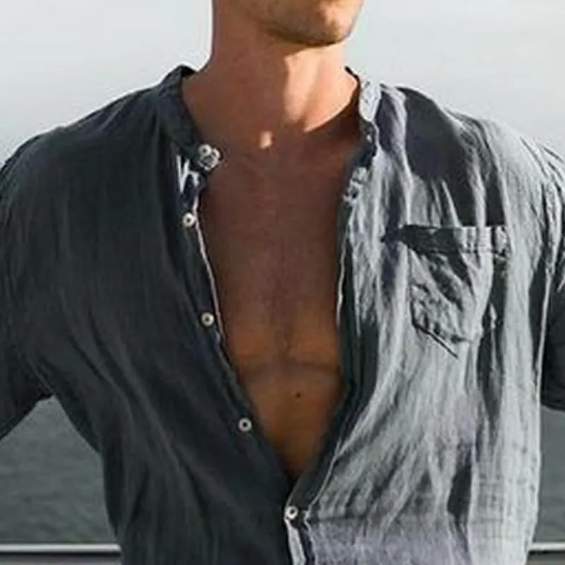 Men's Cotton and Linen Solid Color Lapel Long Sleeve Shirt 96827236X sold by Manly product image thumbnail 2