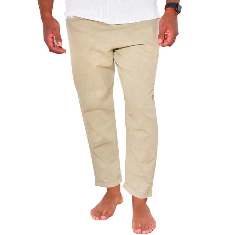 Men's Solid Color Cotton Linen Casual Trousers 48116823Y sold by Manly