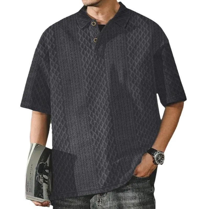 Men's Solid Loose Lapel Short Sleeve Casual Polo Shirt 54549536Z sold by Manly