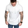 Men's Casual Cotton Blend Pleated Patchwork Short-Sleeved Hoodie 08412819M sold by Manly