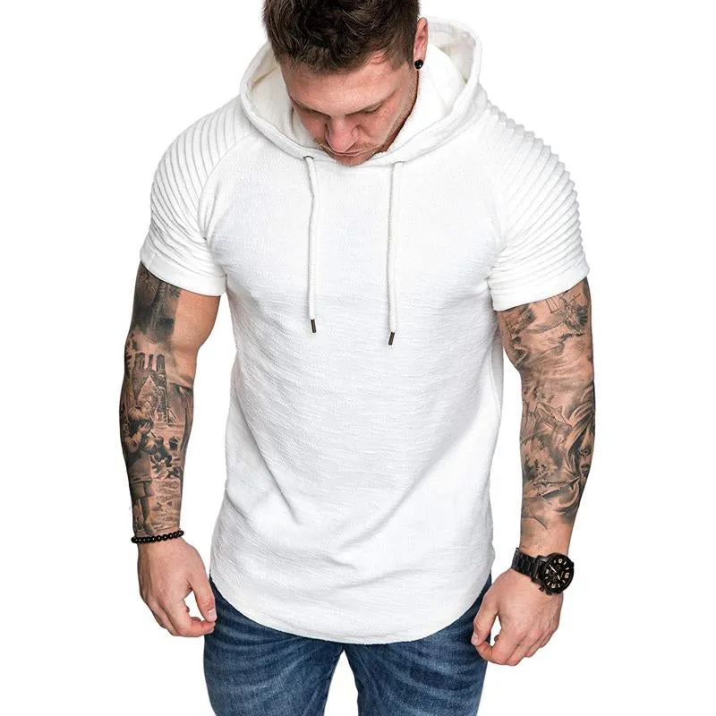 Men's Casual Cotton Blend Pleated Patchwork Short-Sleeved Hoodie 08412819M sold by Manly product image thumbnail 2