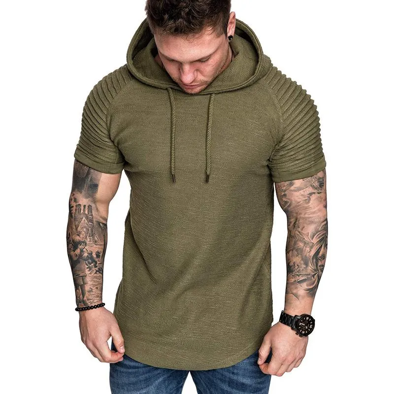 Men's Casual Cotton Blend Pleated Patchwork Short-Sleeved Hoodie 08412819M sold by Manly product image thumbnail 5