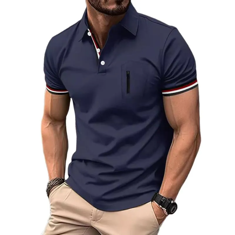 Men's Solid Color Lapel Button Pocket POLO Shirt 09602400X sold by Manly