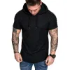 Men's Casual Cotton Blend Pleated Patchwork Short-Sleeved Hoodie 08412819M sold by Manly