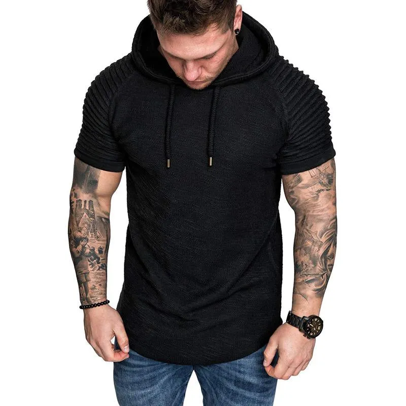 Men's Casual Cotton Blend Pleated Patchwork Short-Sleeved Hoodie 08412819M sold by Manly product image thumbnail 4