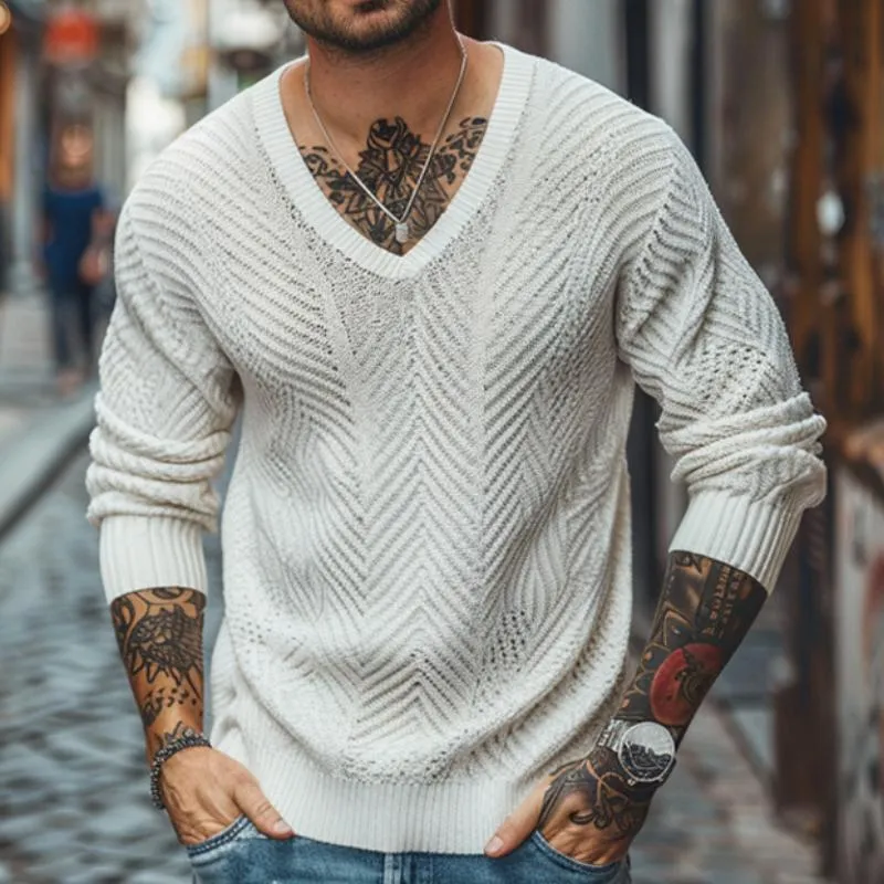 Men's Casual V Neck Knitted Long Sleeve Loose Pullover Sweater 86124200M sold by Manly product image thumbnail 3