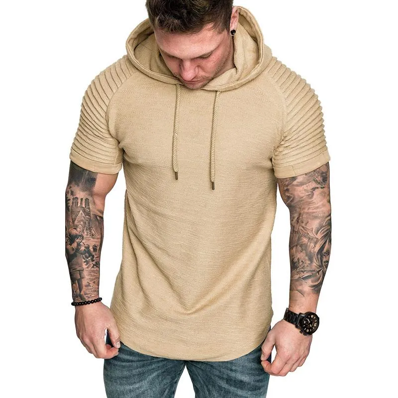 Men's Casual Cotton Blend Pleated Patchwork Short-Sleeved Hoodie 08412819M sold by Manly product image thumbnail 3