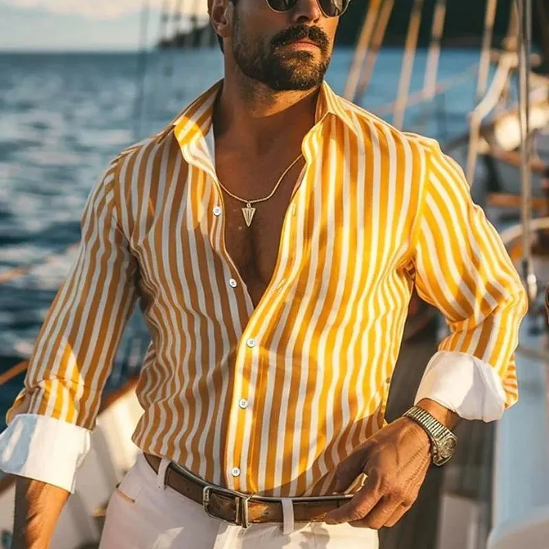 Men's Loose Striped Lapel Long Sleeve Shirt 08024723X sold by Manly product image thumbnail 2