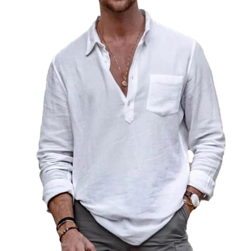 Men's Casual Solid Color Button Lapel Breast Pocket Long Sleeve Shirt 60972671Y sold by Manly