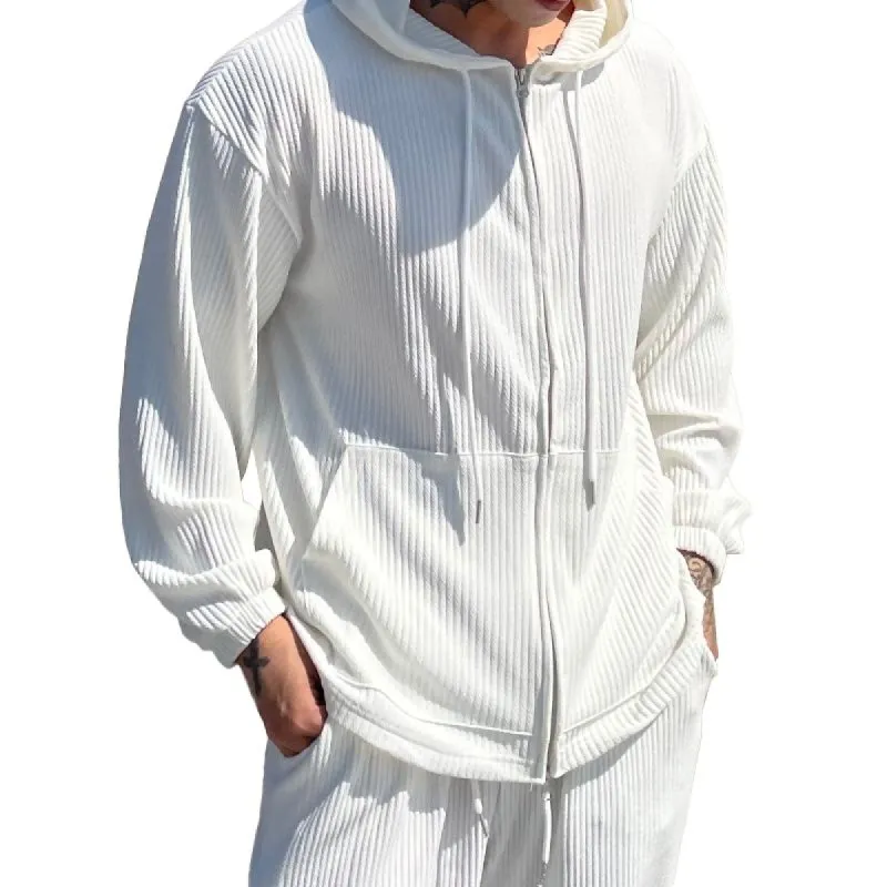 Men's Solid Stripe Hooded Zipper Loose Sports Jacket 53131711Z sold by Manly