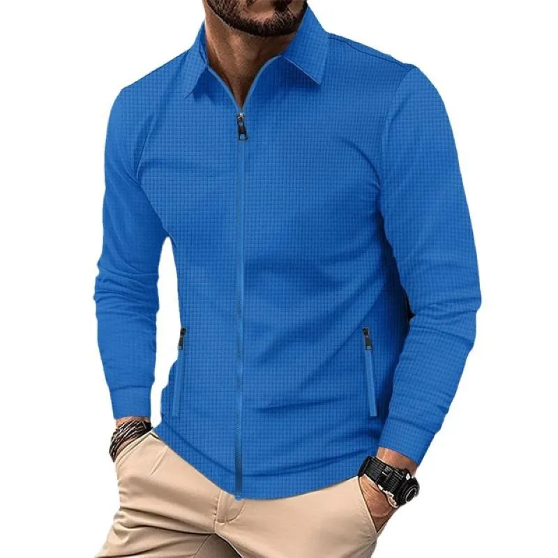 Men's Casual Waffle Solid Zippered Placket Pocket Slim Fit Thin Jacket 01216970M sold by Manly
