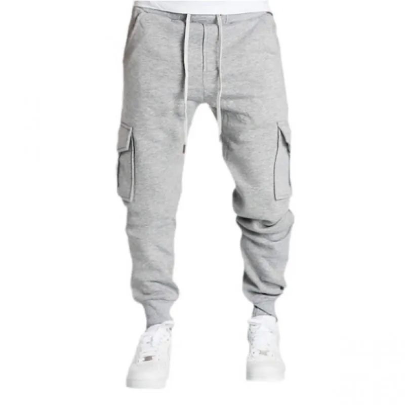 Men's Solid Elastic Waist Multi-pocket Sports Pants 03522018Z sold by Manly