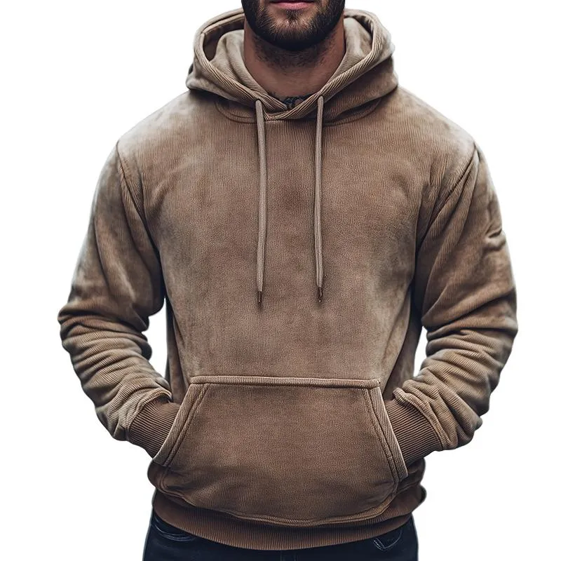 Men's Retro Casual Solid Color Corduroy Hooded Sweatshirt 70579731TO sold by Manly