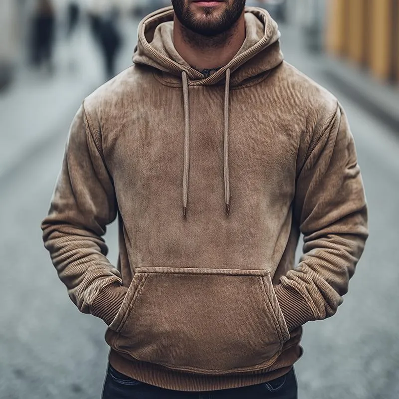 Men's Retro Casual Solid Color Corduroy Hooded Sweatshirt 70579731TO sold by Manly product image thumbnail 2