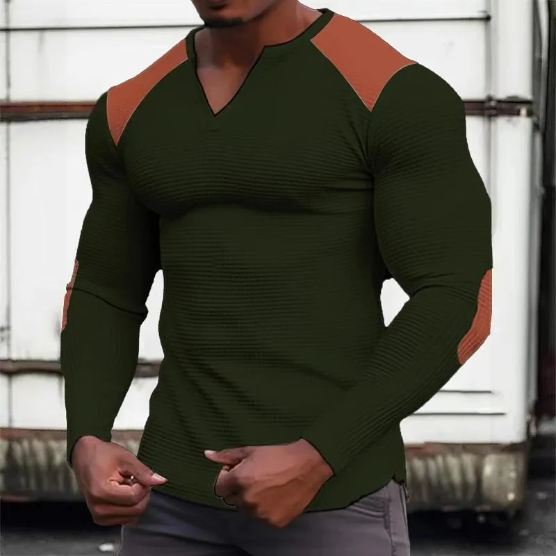 Men's Colorblock Waffle V Neck Long Sleeve T-shirt 70111403Z sold by Manly product image thumbnail 4