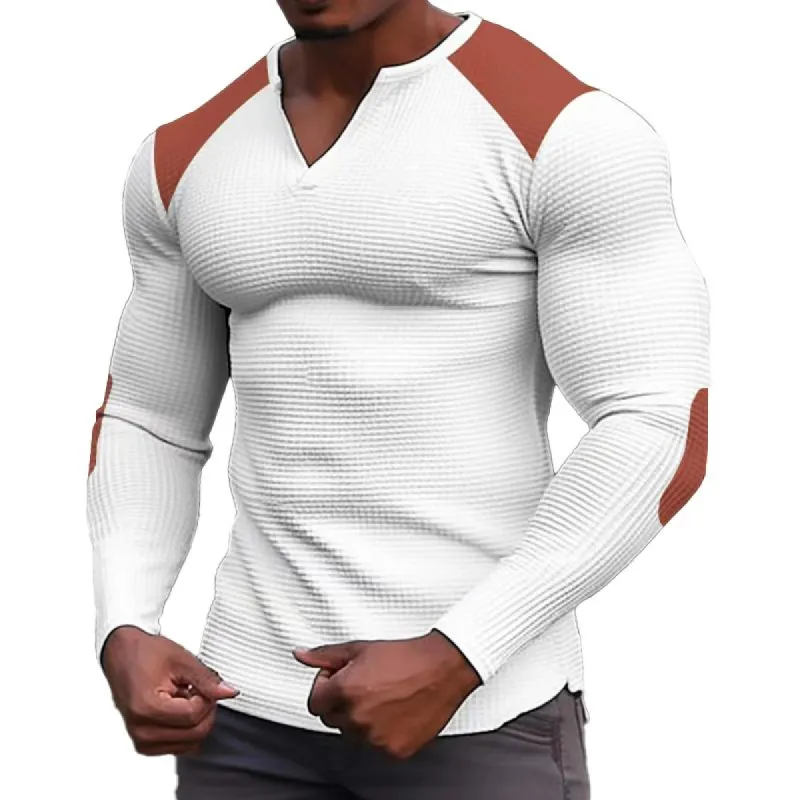 Men's Colorblock Waffle V Neck Long Sleeve T-shirt 70111403Z sold by Manly
