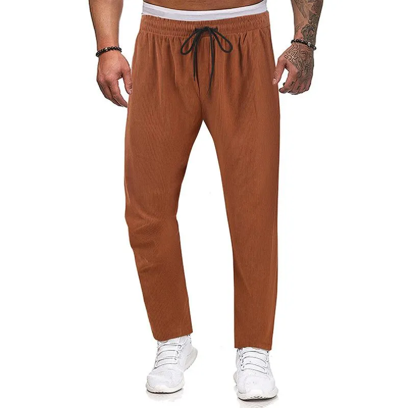 Men's Loose Corduroy Drawstring Straight Leg Pants 43106131Y sold by Manly