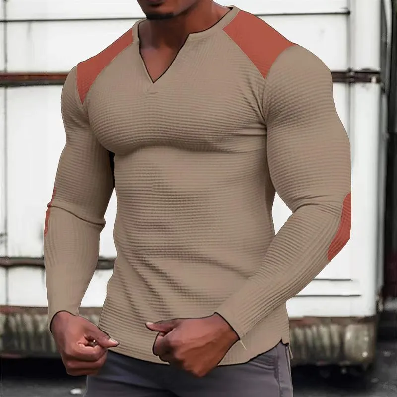Men's Colorblock Waffle V Neck Long Sleeve T-shirt 70111403Z sold by Manly product image thumbnail 3