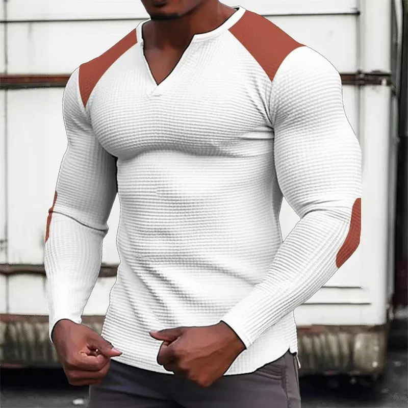 Men's Colorblock Waffle V Neck Long Sleeve T-shirt 70111403Z sold by Manly product image thumbnail 5