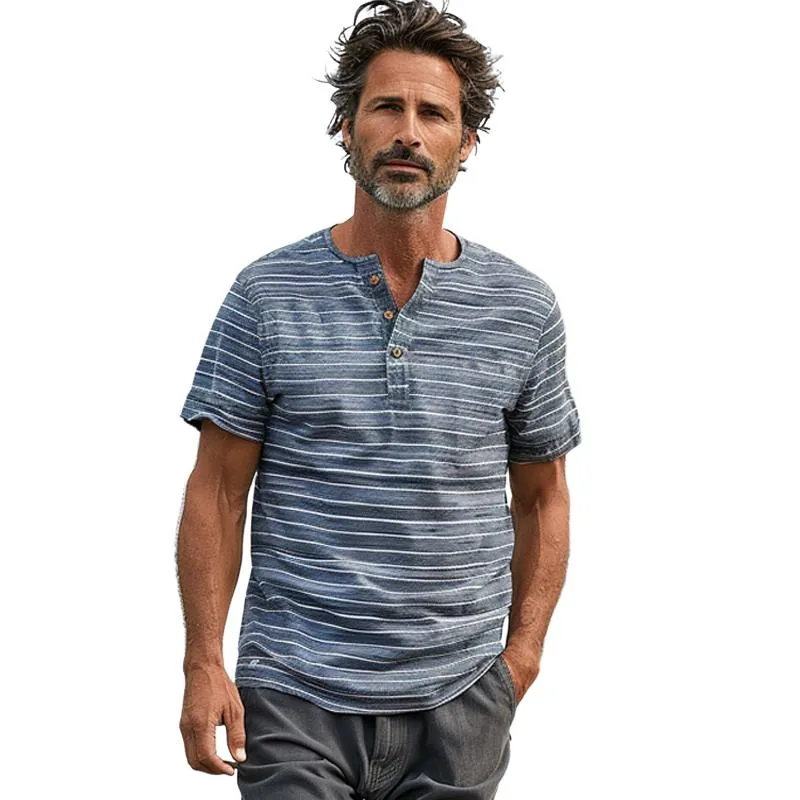 Men's Striped Casual Cotton Blended Short Sleeve T-Shirt 81014649X sold by Manly