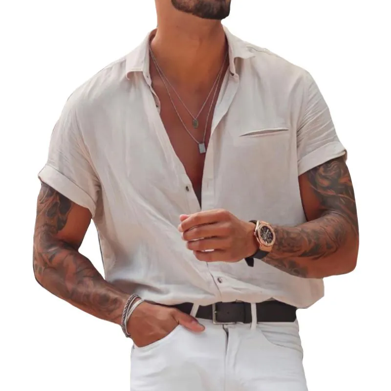 Men's Retro Street Fashion Pocket Short Sleeve Shirt 99726682TO sold by Manly