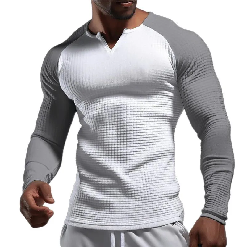 Men's Casual Color Blocking Waffle Plaid Long Sleeved T-Shirt 38597583Y sold by Manly
