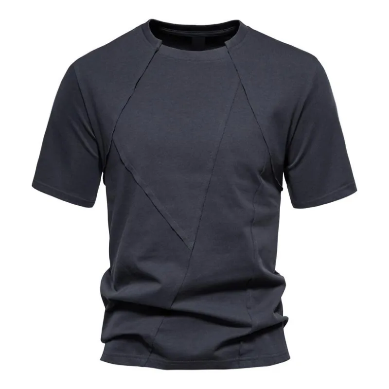 Men's Solid Stitching Round Neck Short Sleeve Casual T-shirt 48613049Z sold by Manly