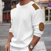 Men's Casual Round Neck Long Sleeve Patchwork Slim Pullover Knitted Sweater 02555996M sold by Manly