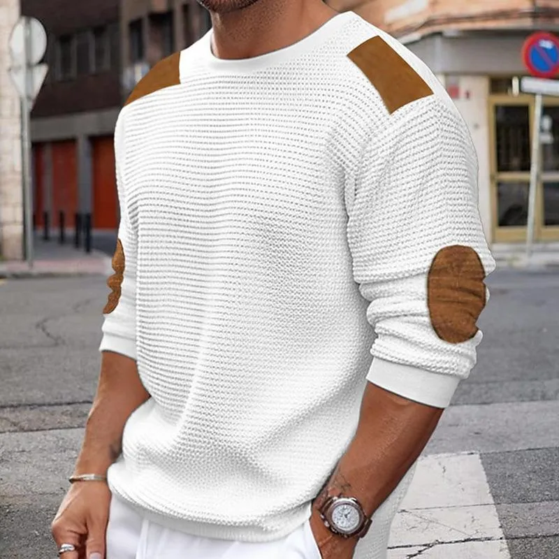 Men's Casual Round Neck Long Sleeve Patchwork Slim Pullover Knitted Sweater 02555996M sold by Manly product image thumbnail 5