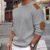 Men's Casual Round Neck Long Sleeve Patchwork Slim Pullover Knitted Sweater 02555996M sold by Manly